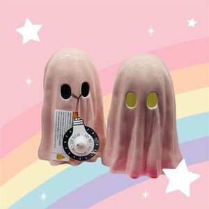 2 PINK CERAMIC LIGHT UP GHOSTS - Home Decor